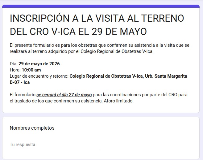 #Invitación | 📢 ¡Invitamos a todos los obstetras agremiados a participar de la visita al terreno adquirido por el Colegio Regional de Obstetras V – Ica! 🏡✨