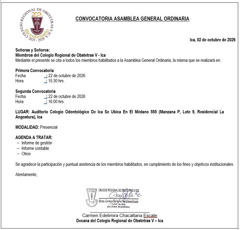 #Comunicado | ASAMBLEA GENERAL ORDINARIA 22-10-2026