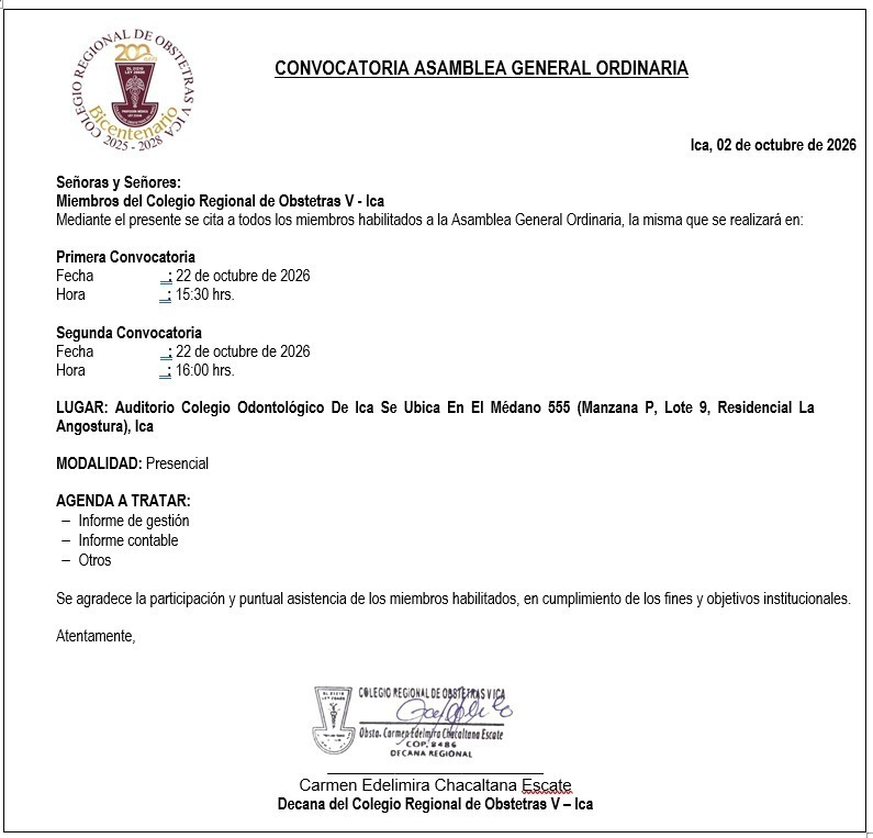 #ComunicadoReiterativo | ASAMBLEA GENERAL ORDINARIA 22-10-2026